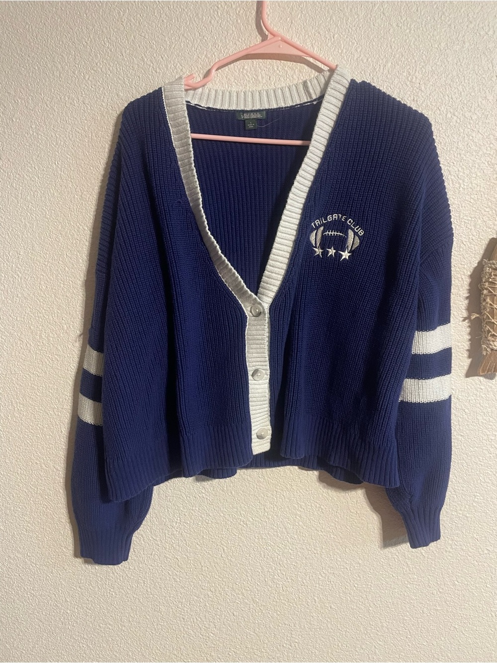 wild fable Navy and White Striped V‑Neck Cardigan size large